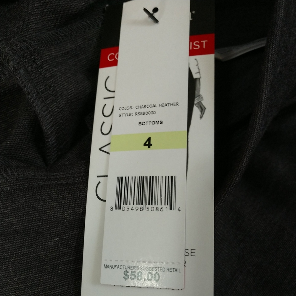 New Rafaella Classic Slim Leg Comfort Waist Knit Charcoal Heather Pants Size 4